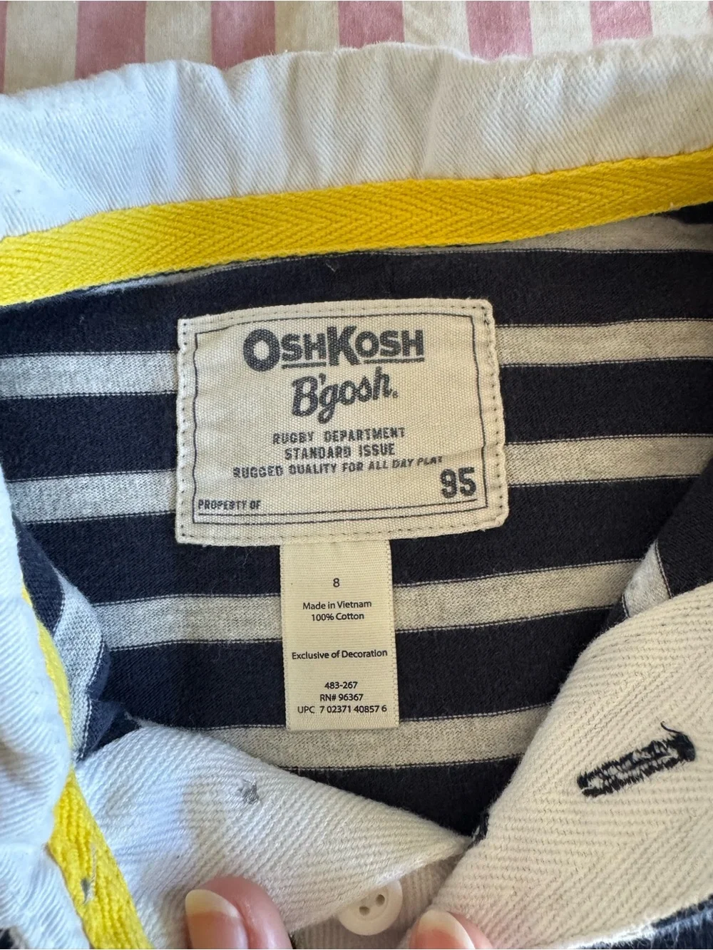 OshKosh B'gosh Navy & White Striped Long-Sleeve Polo with White Collar